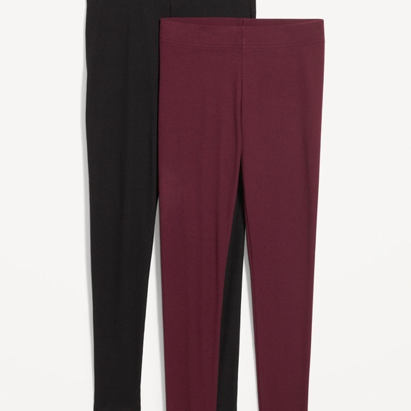 NWT OLD NAVY High-Waisted Rib-Knit Leggings 2-Pac Color: Red Raisin - Picture 2 of 5
